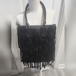 Black fringe shoulder bag